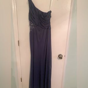 Navy blue David’s Bridal floor length dress worn only once.